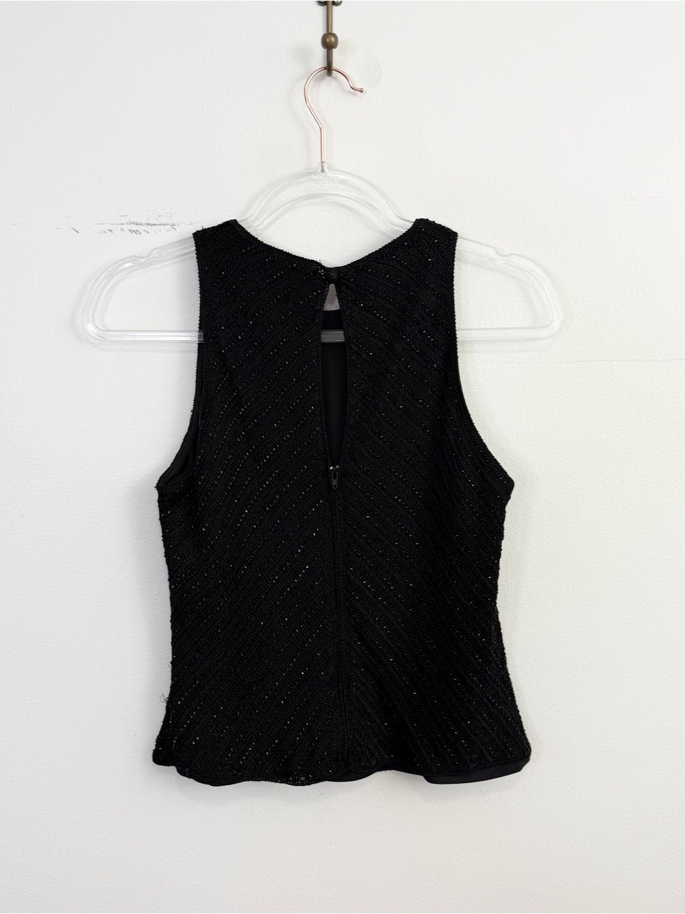 Carmen Marc Valvo Crochet Beaded Sleeveless Top Black Sheer Back Size M - Picture 5 of 6